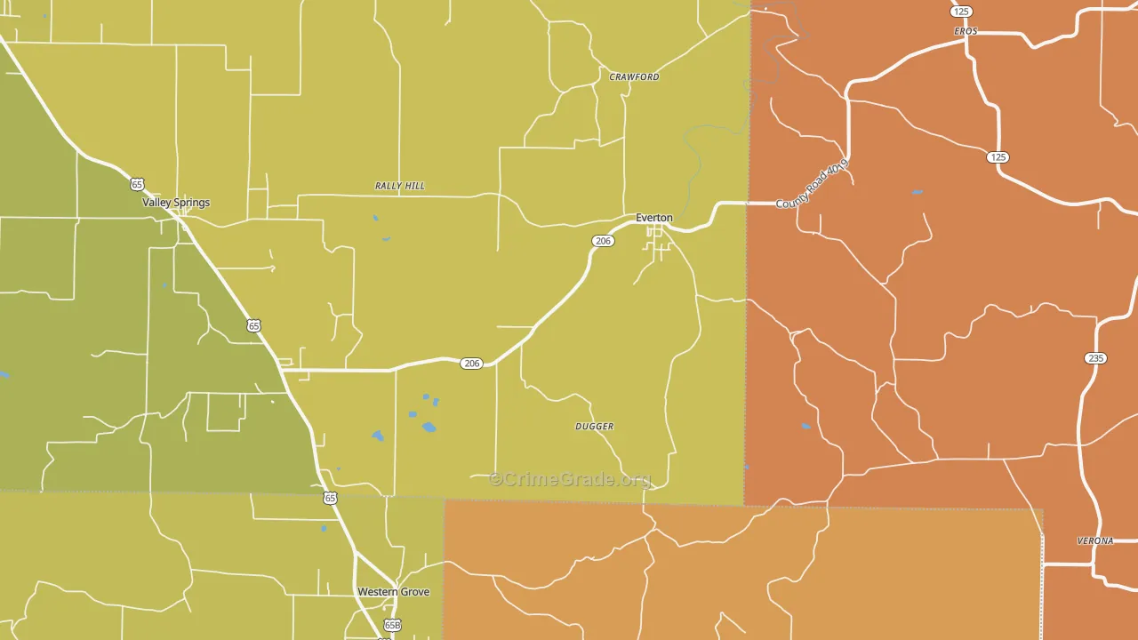 Everton, AR Map of Burglary Rates