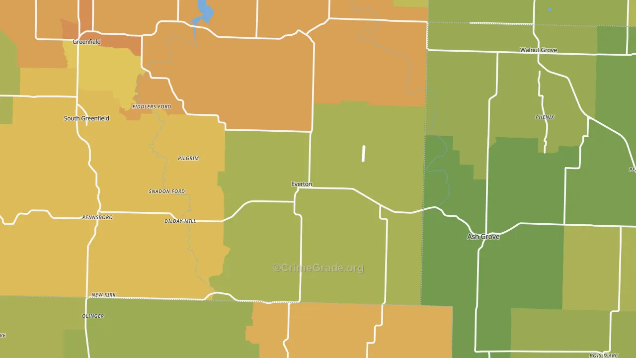 Everton, MO Map of Burglary Rates