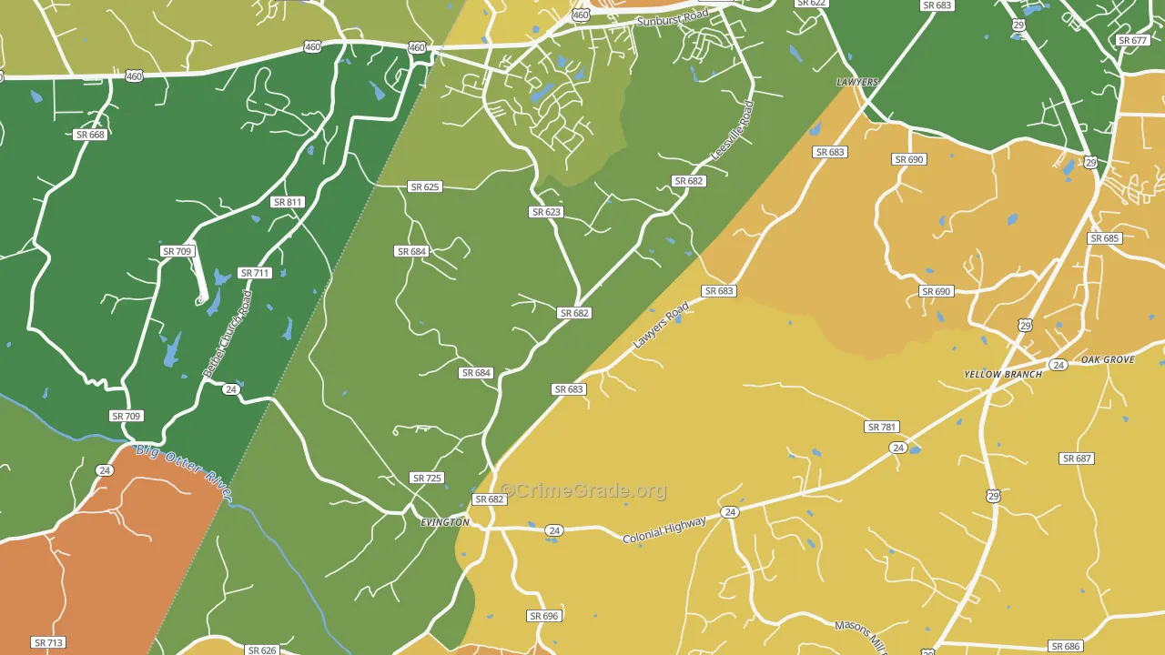 Evington, VA Map of Burglary Rates