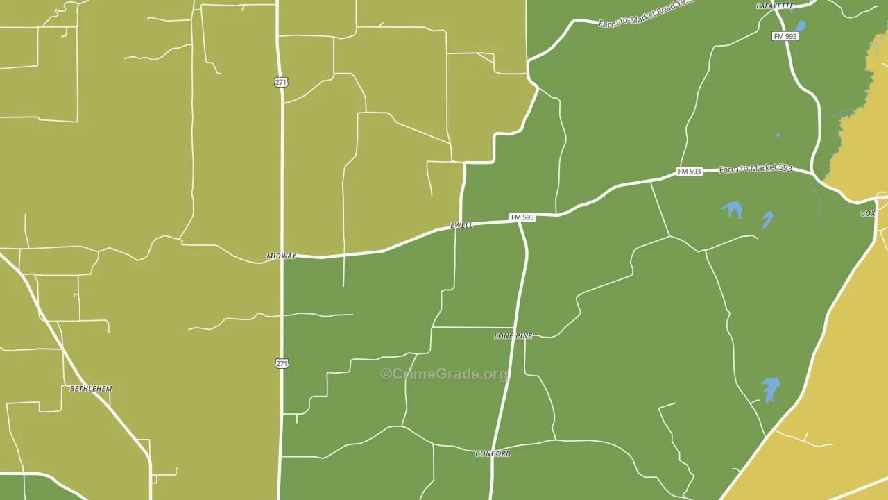 Ewell, TX Map of Burglary Rates