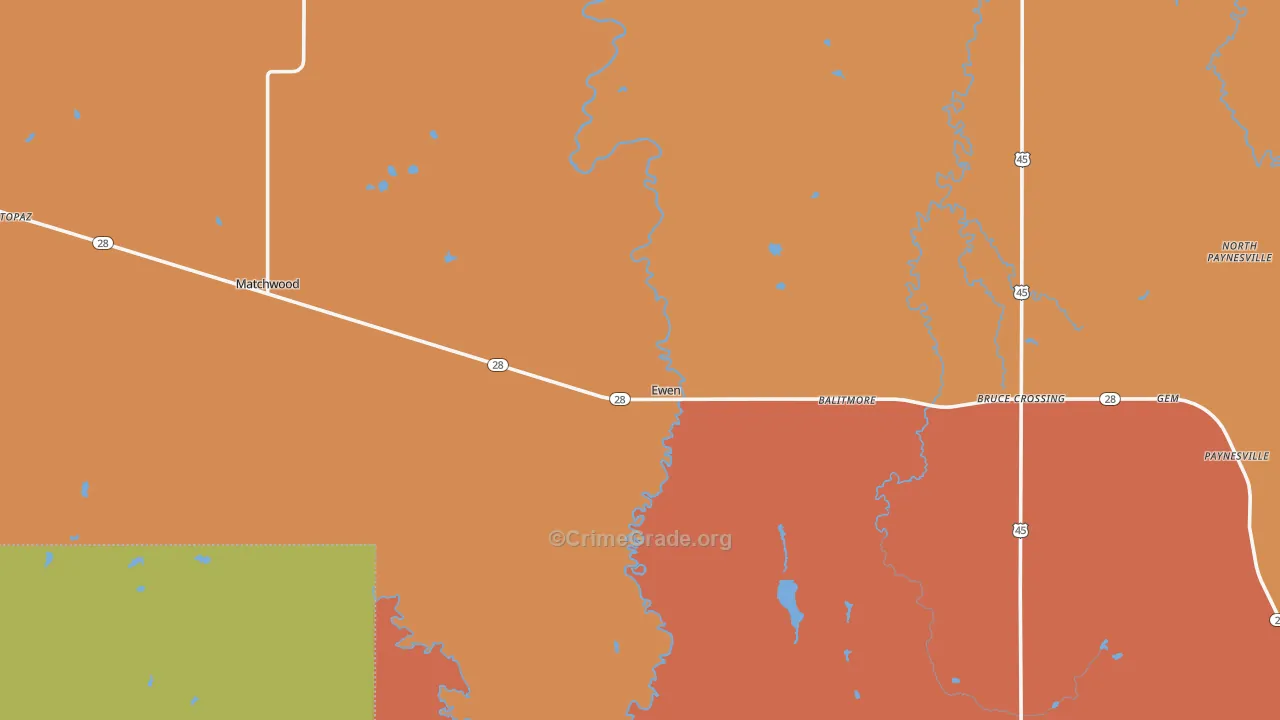 Ewen, MI Map of Burglary Rates