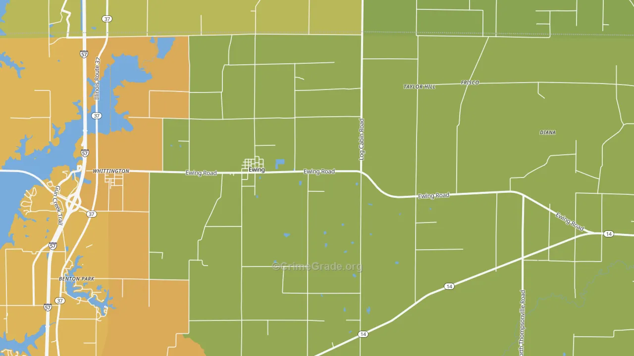Ewing, IL Map of Burglary Rates