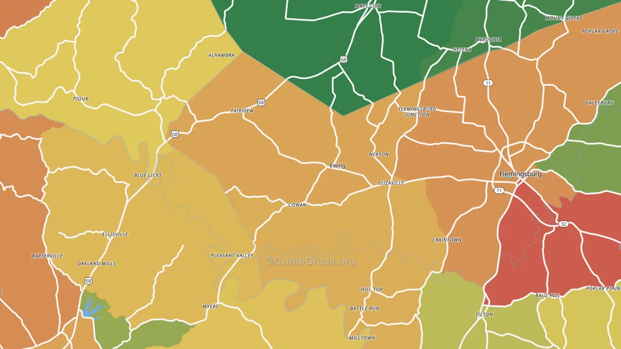 Ewing, KY Map of Burglary Rates
