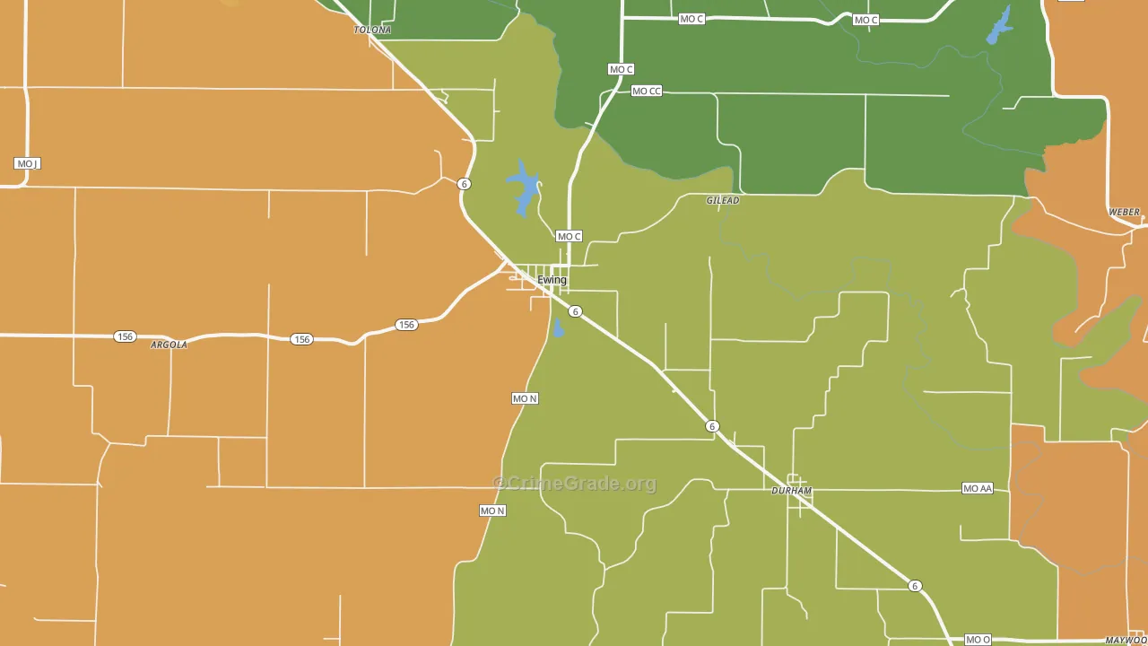 Ewing, MO Map of Burglary Rates