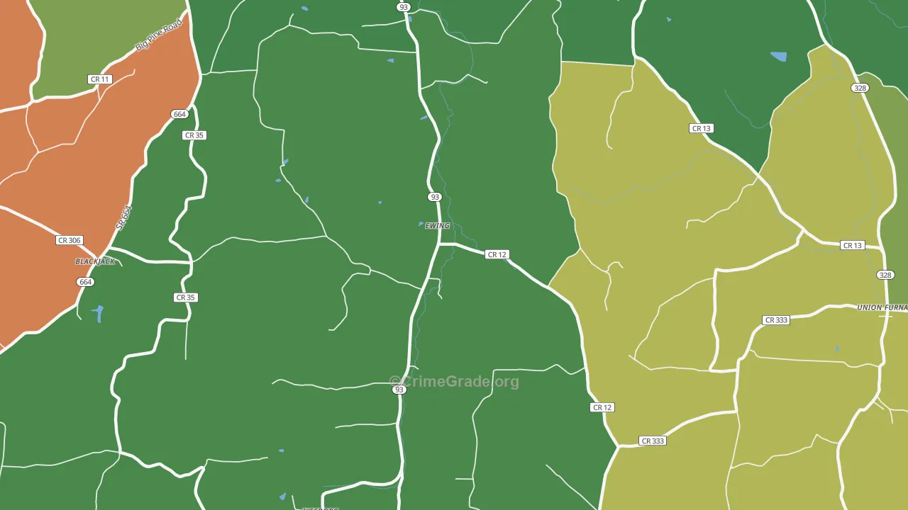 Ewing, OH Map of Burglary Rates