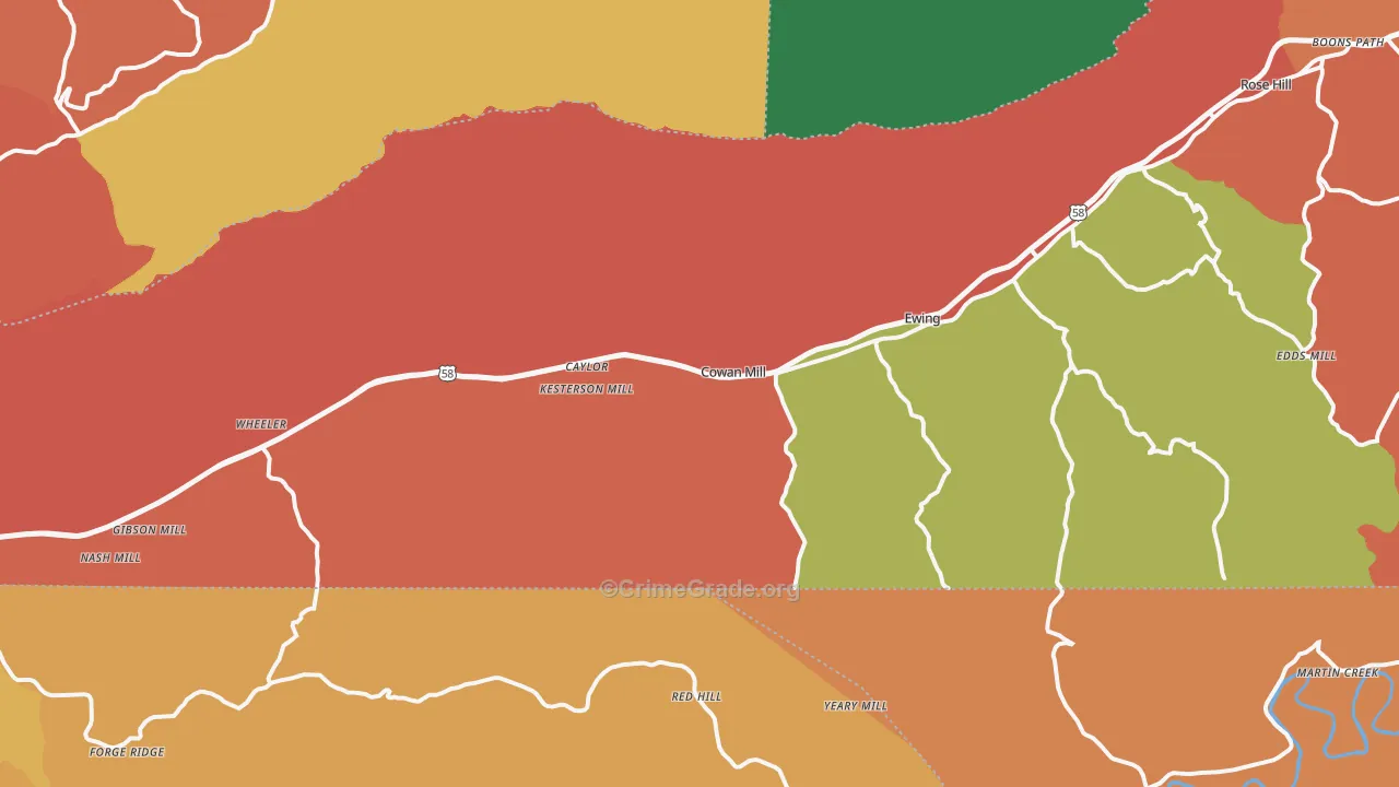 Ewing, VA Map of Burglary Rates
