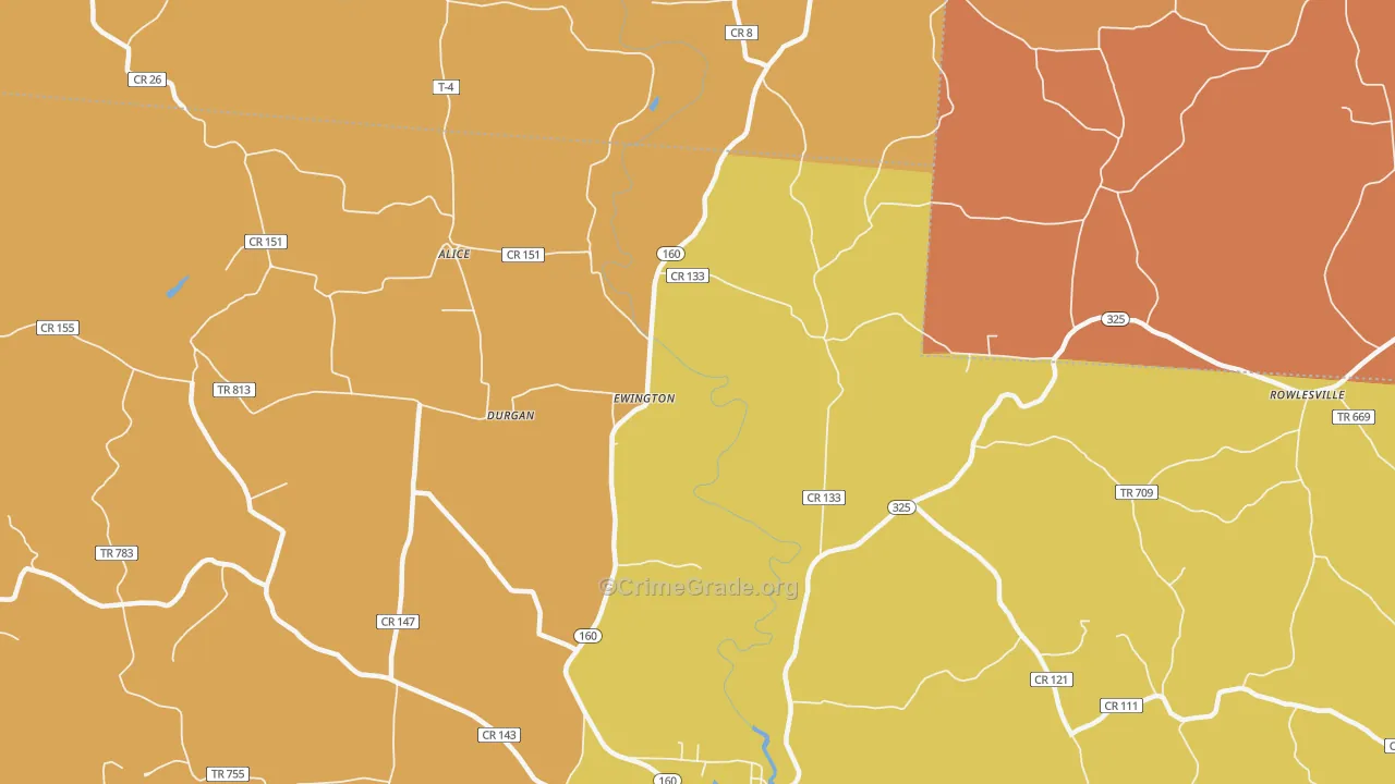 Ewington, OH Map of Burglary Rates