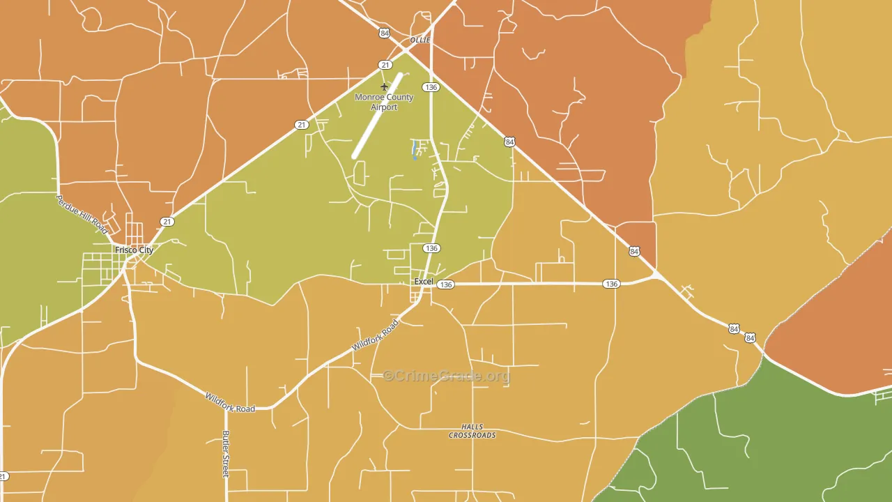 Excel, AL Map of Burglary Rates