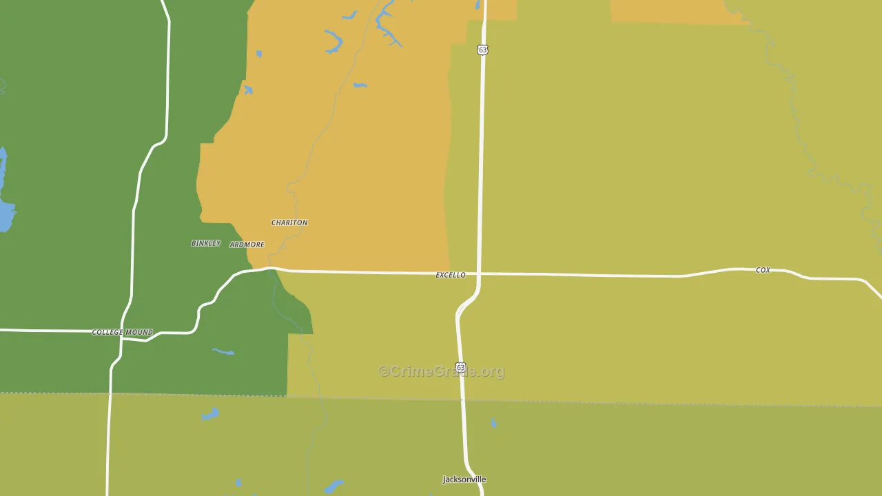 Excello, MO Map of Burglary Rates