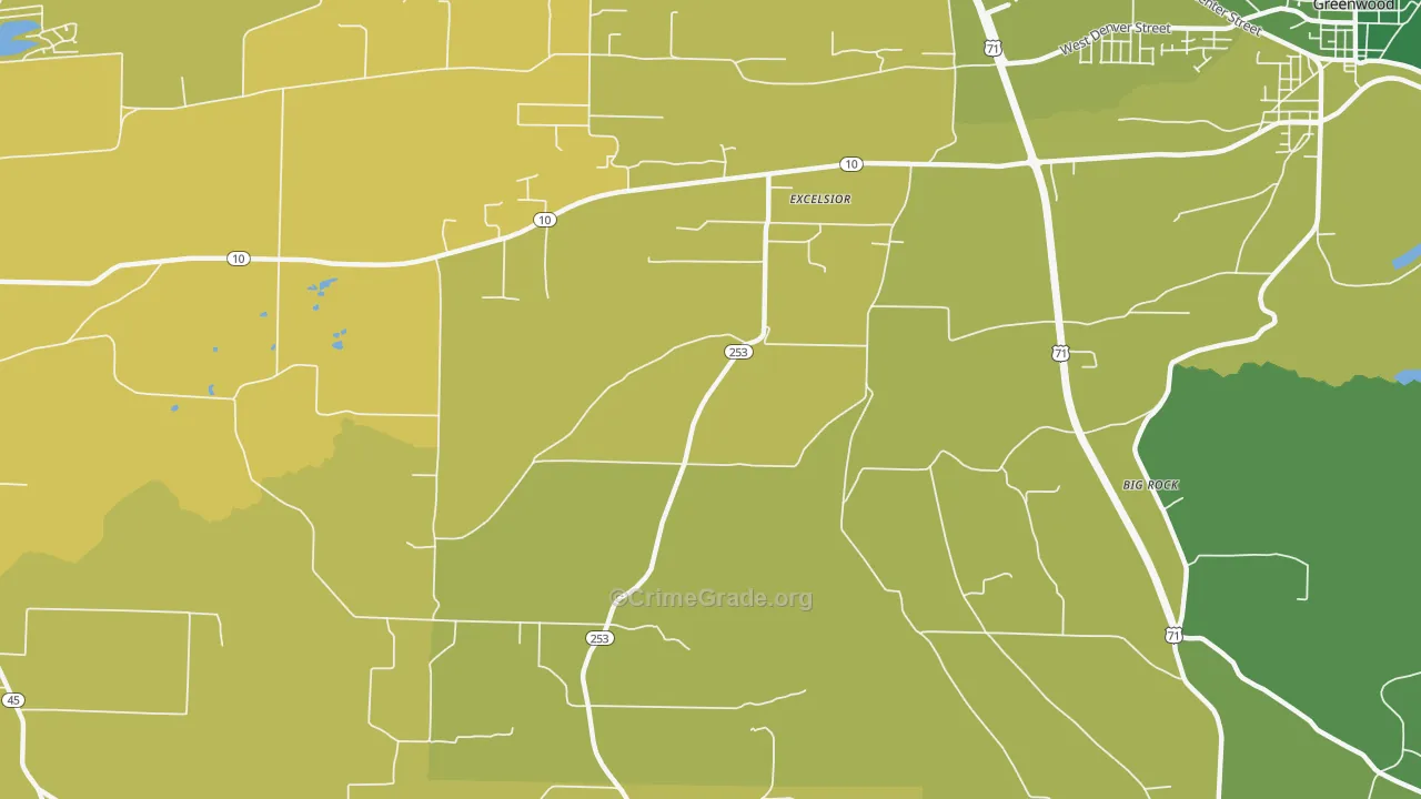 Excelsior, AR Map of Burglary Rates