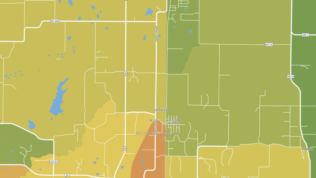 Excelsior Estates, MO Map of Burglary Rates