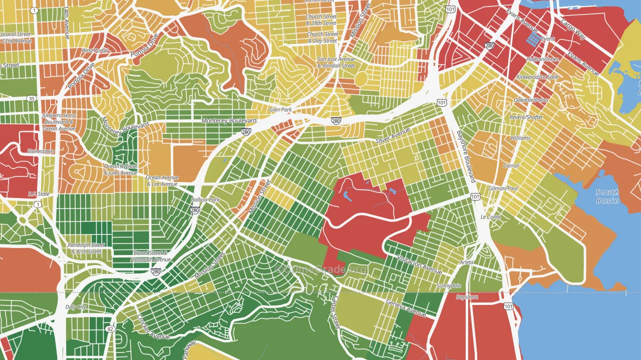 Excelsior, San Francisco, CA Map of Burglary Rates
