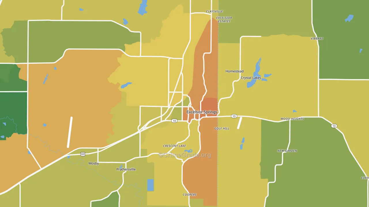 Excelsior Springs, MO Map of Burglary Rates