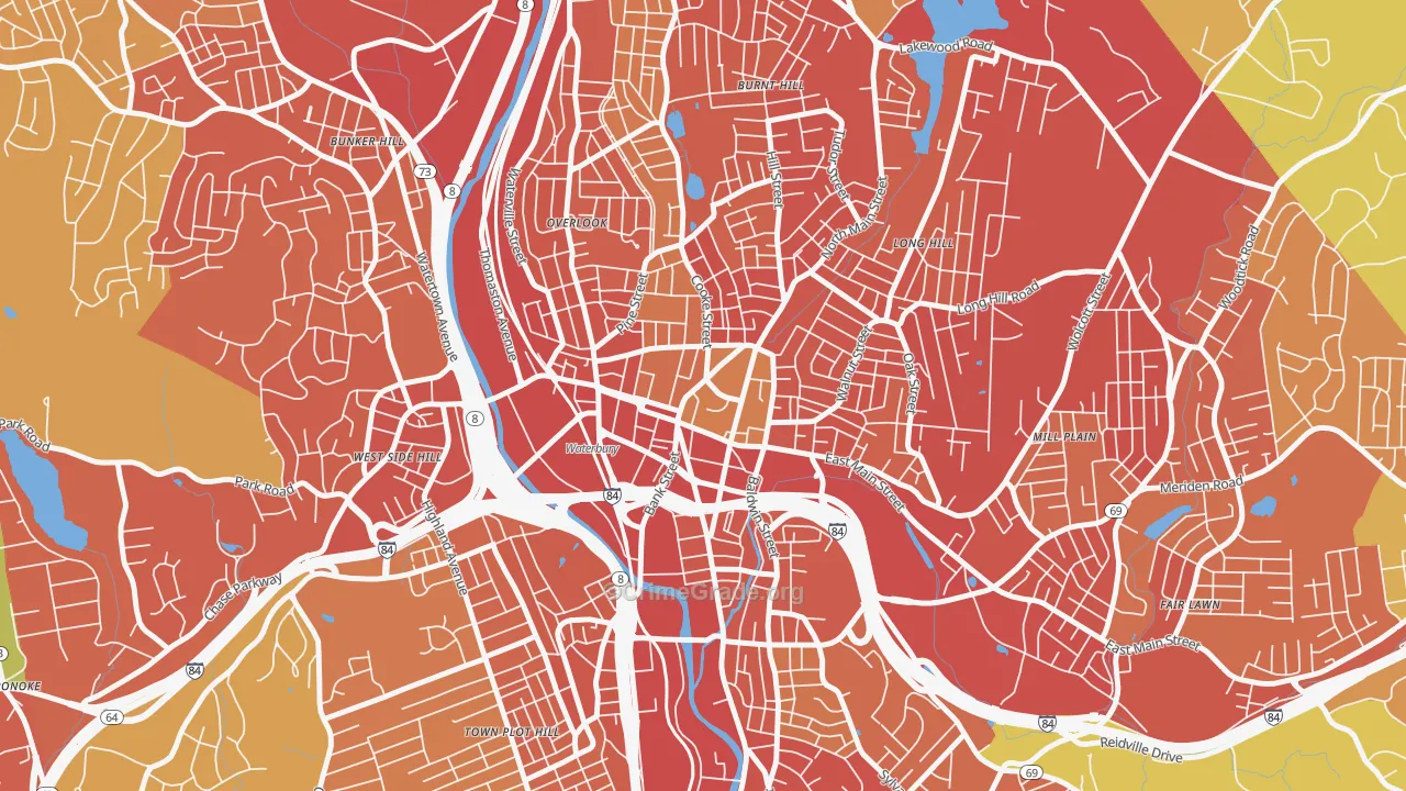 Exchange Place, Waterbury, CT Map of Burglary Rates
