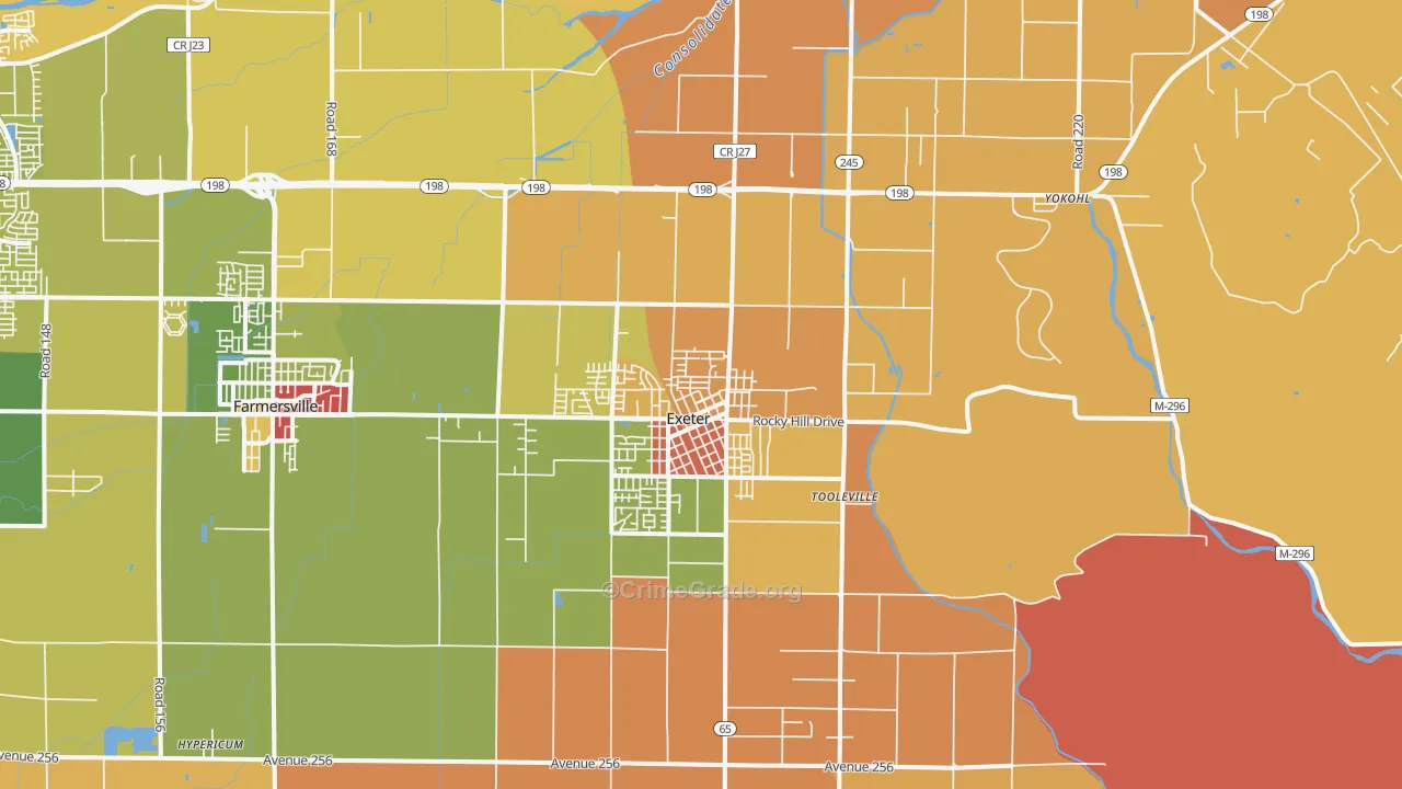 Exeter, CA Map of Burglary Rates