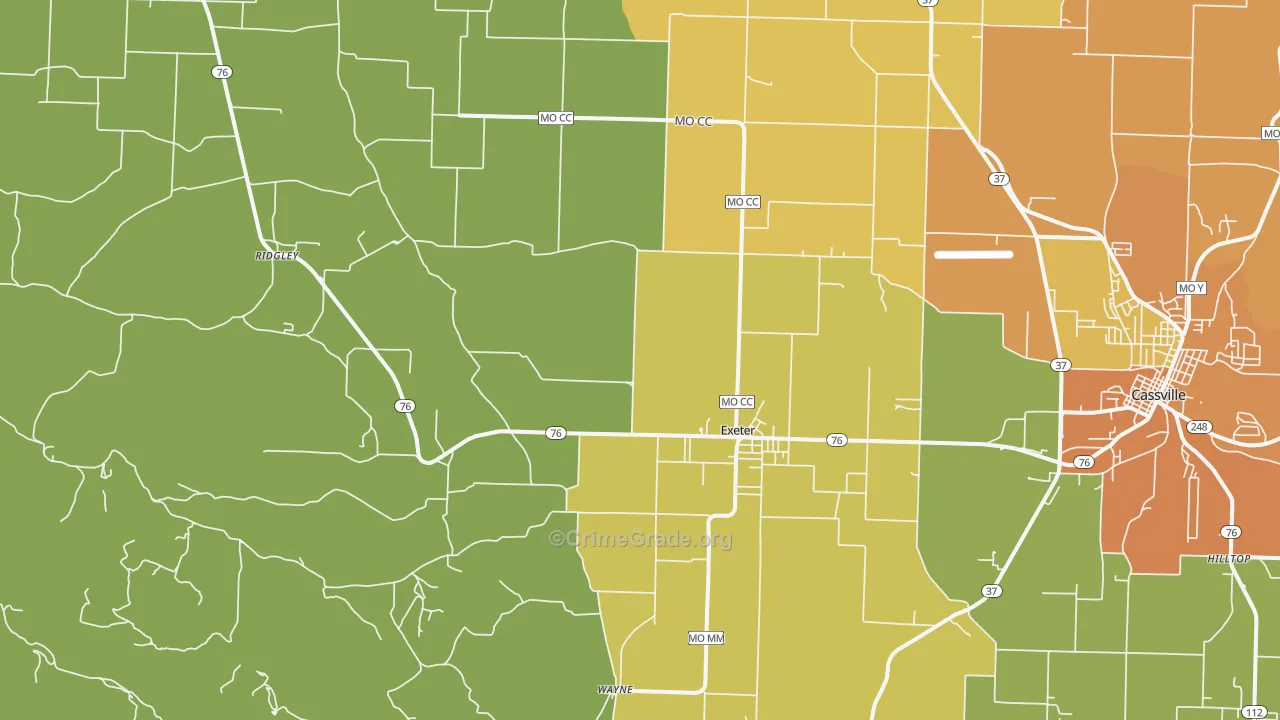 Exeter, MO Map of Burglary Rates