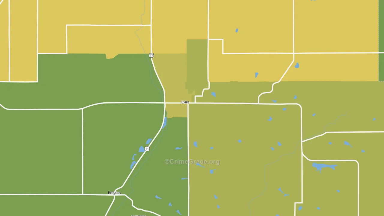 Exira, IA Map of Burglary Rates