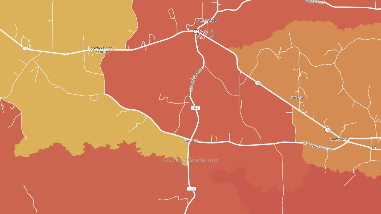 Exmoor, AL Map of Burglary Rates