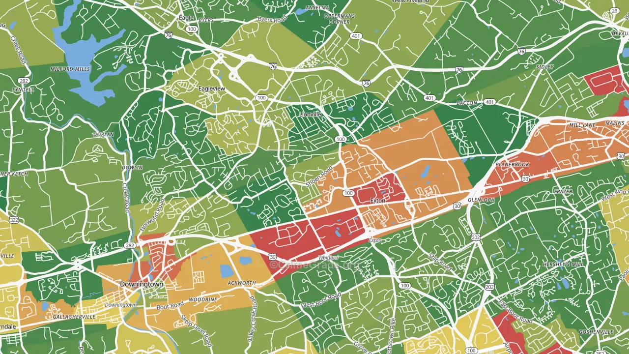 Exton, PA Map of Burglary Rates