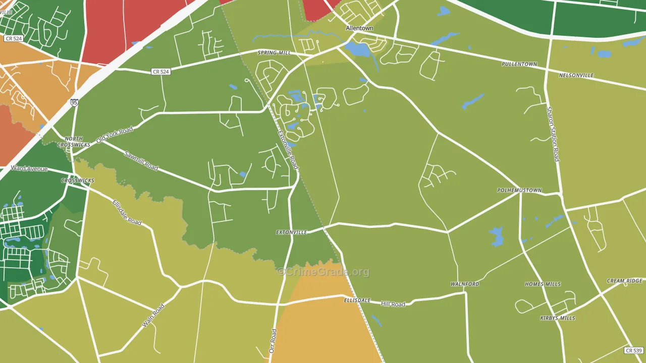Extonville, NJ Map of Burglary Rates