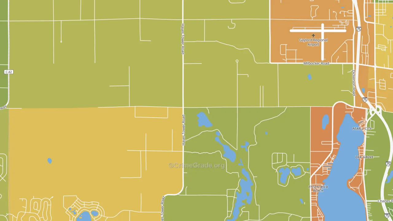 Eyedylwild Beach, MI Map of Burglary Rates