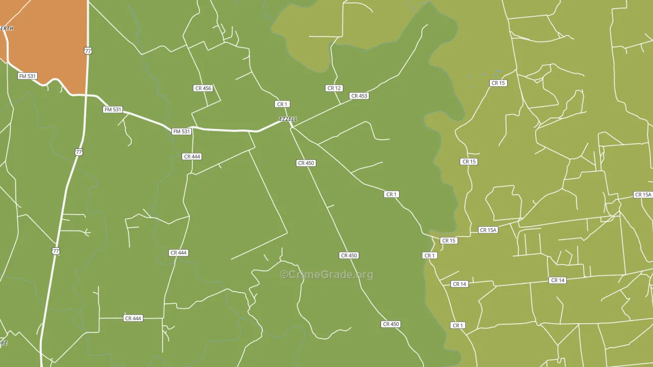 Ezzell, TX Map of Burglary Rates