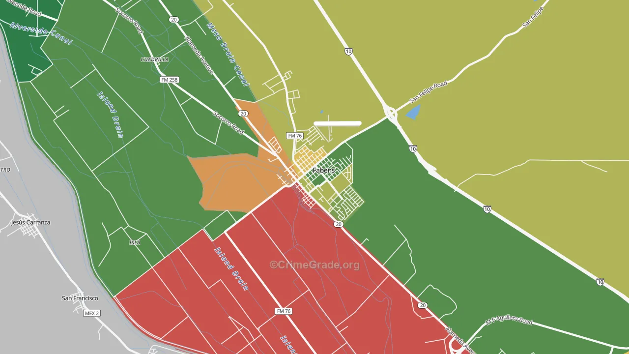 Fabens, TX Map of Burglary Rates
