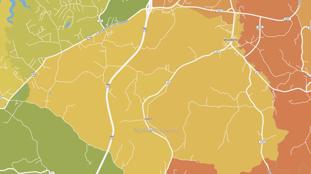 Faber, KY Map of Burglary Rates