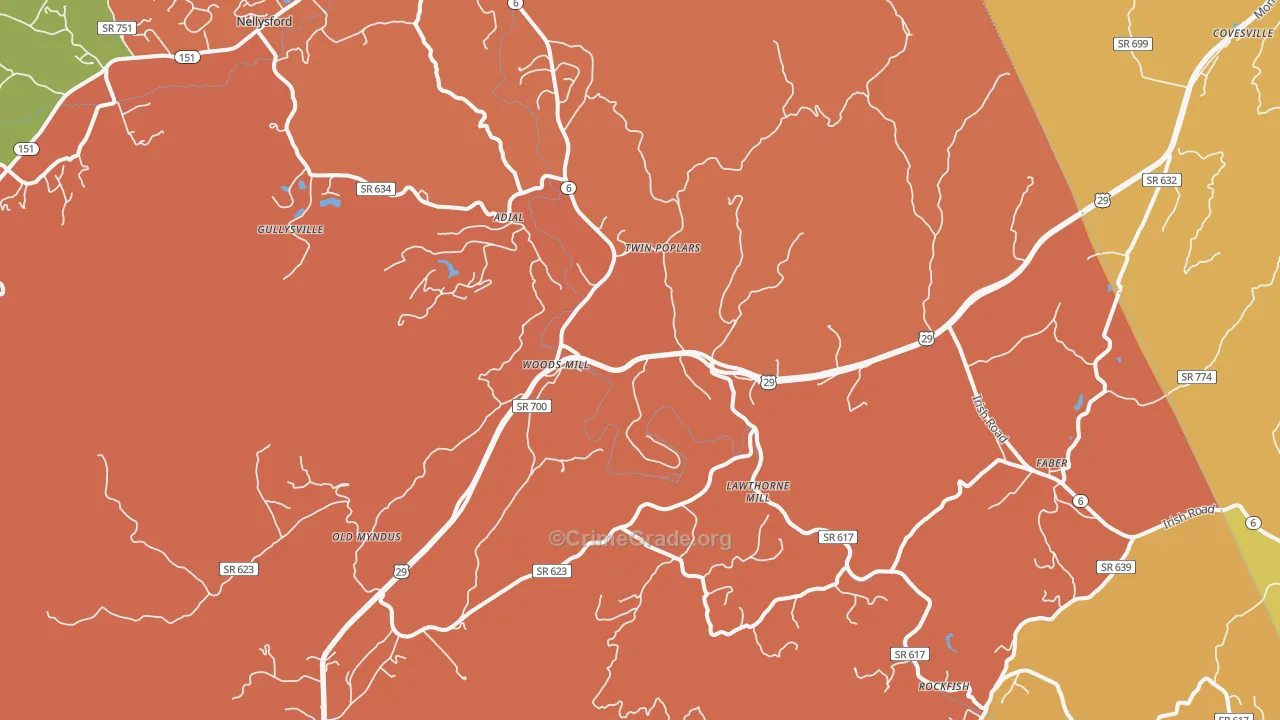 Faber, VA Map of Burglary Rates