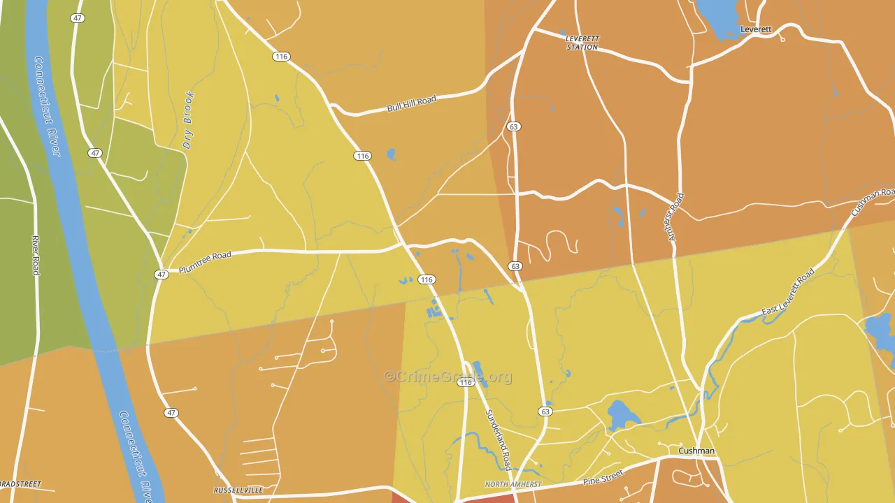 Factory Hollow, MA Map of Burglary Rates