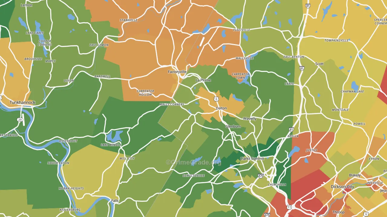 Factoryville, PA Map of Burglary Rates