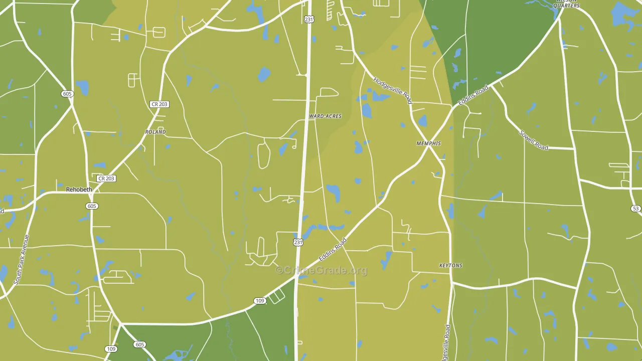 Fadette, AL Map of Burglary Rates