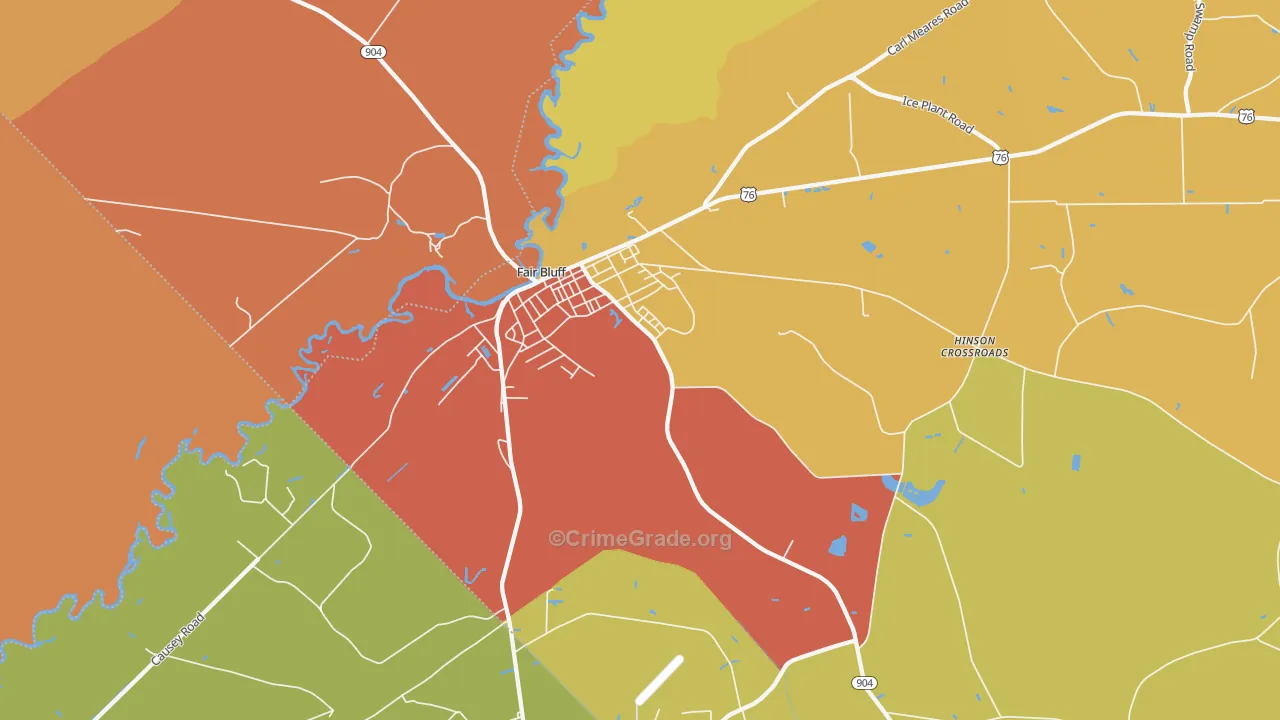 Fair Bluff, NC Map of Burglary Rates