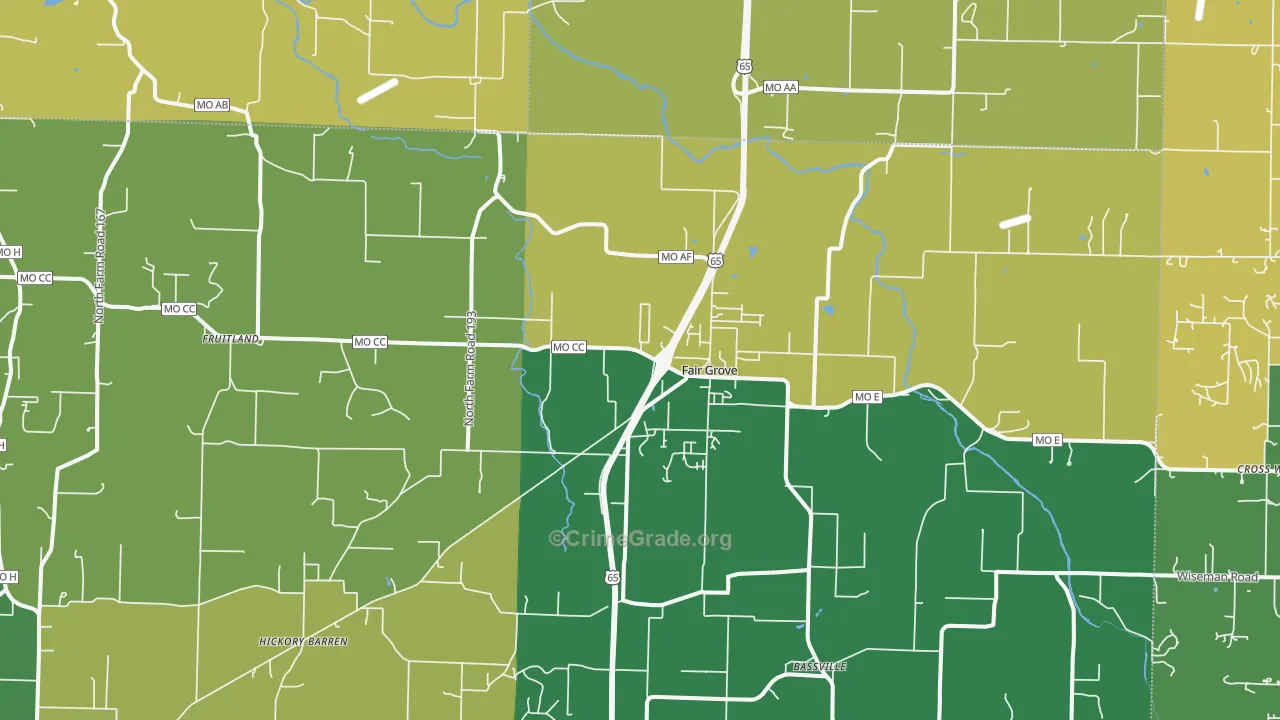 Fair Grove, MO Map of Burglary Rates