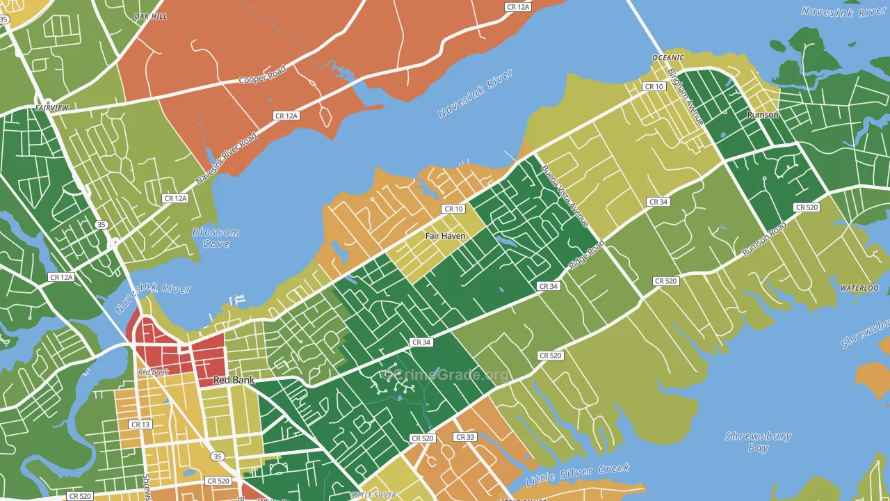 Fair Haven, NJ Map of Burglary Rates