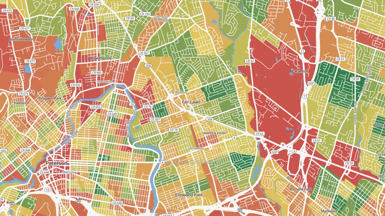 Fair Lawn, NJ Map of Burglary Rates
