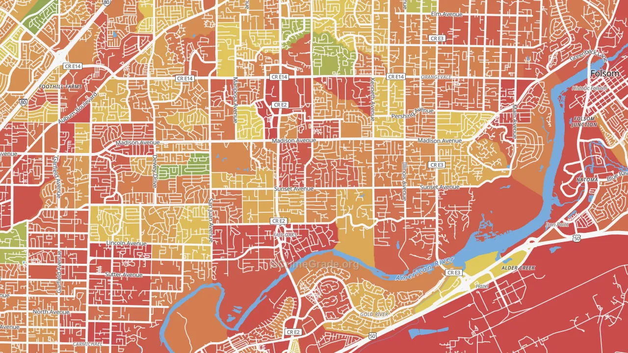 Fair Oaks, CA Map of Burglary Rates