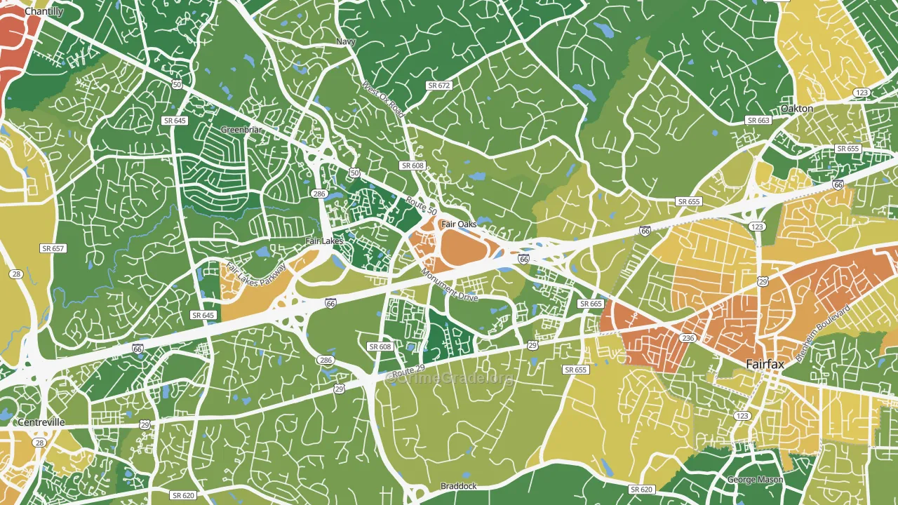 Fair Oaks, VA Map of Burglary Rates
