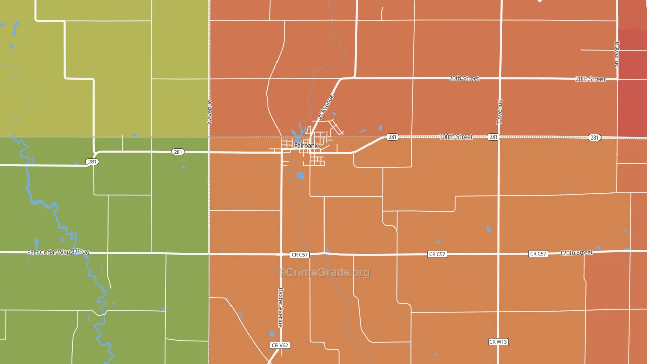 Fairbank, IA Map of Burglary Rates