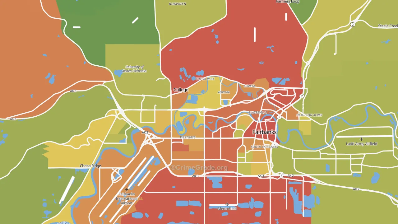 Fairbanks, AK Map of Burglary Rates