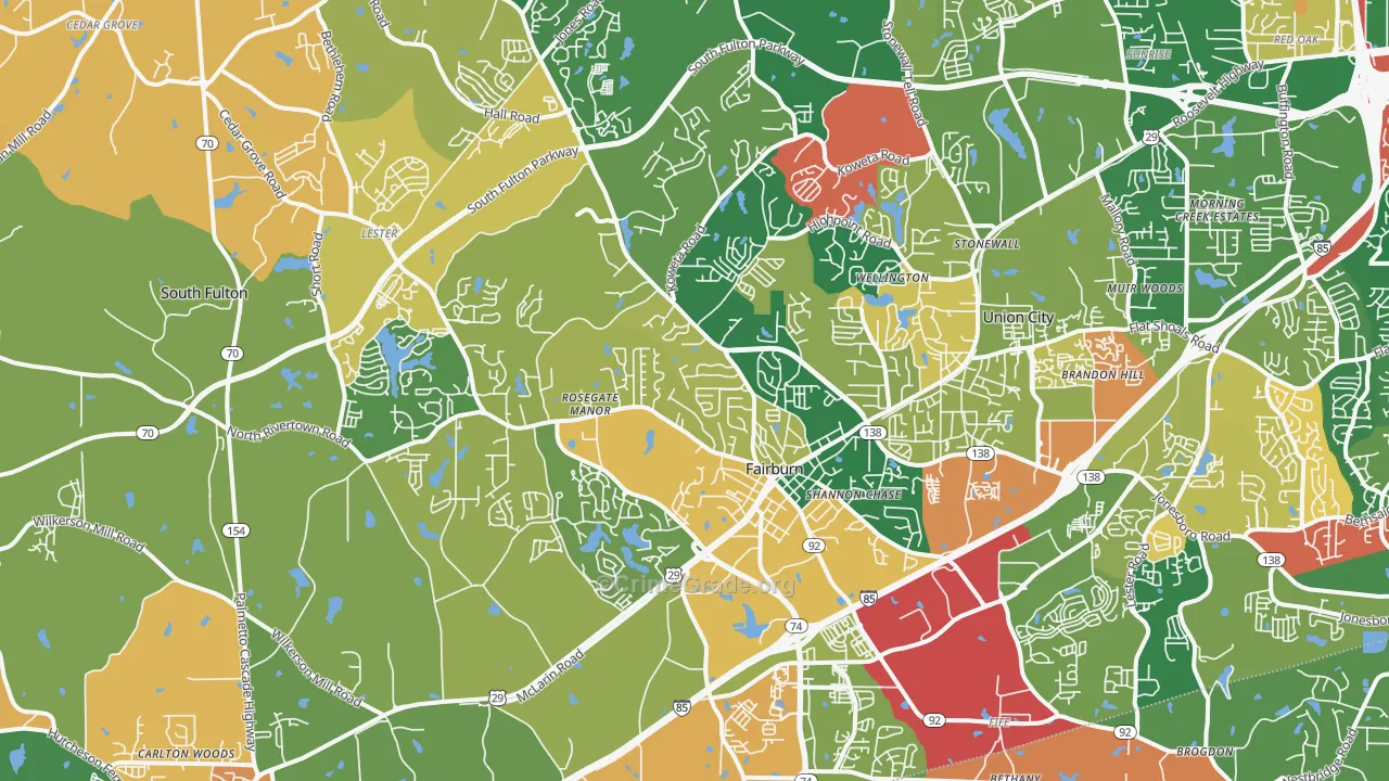 Fairburn, GA Map of Burglary Rates