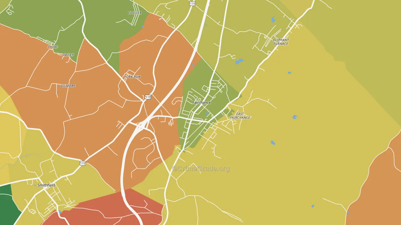 Fairchance, PA Map of Burglary Rates