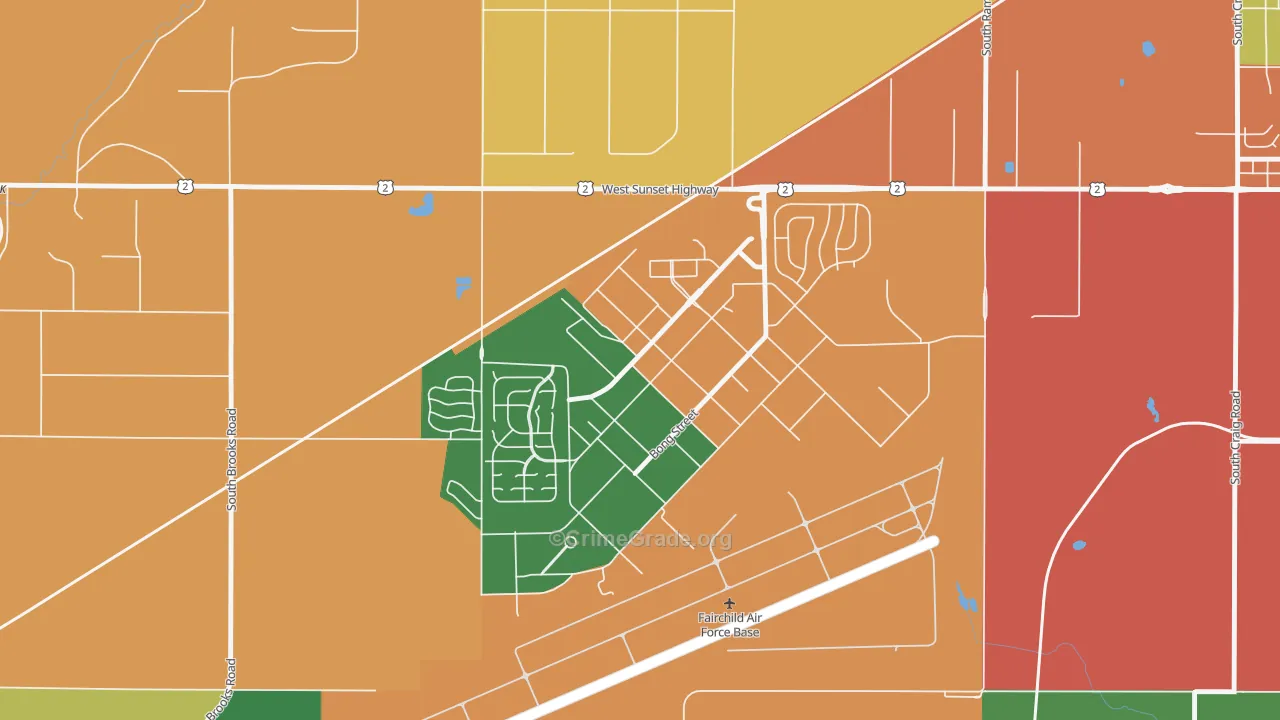 Fairchild AFB, WA Map of Burglary Rates