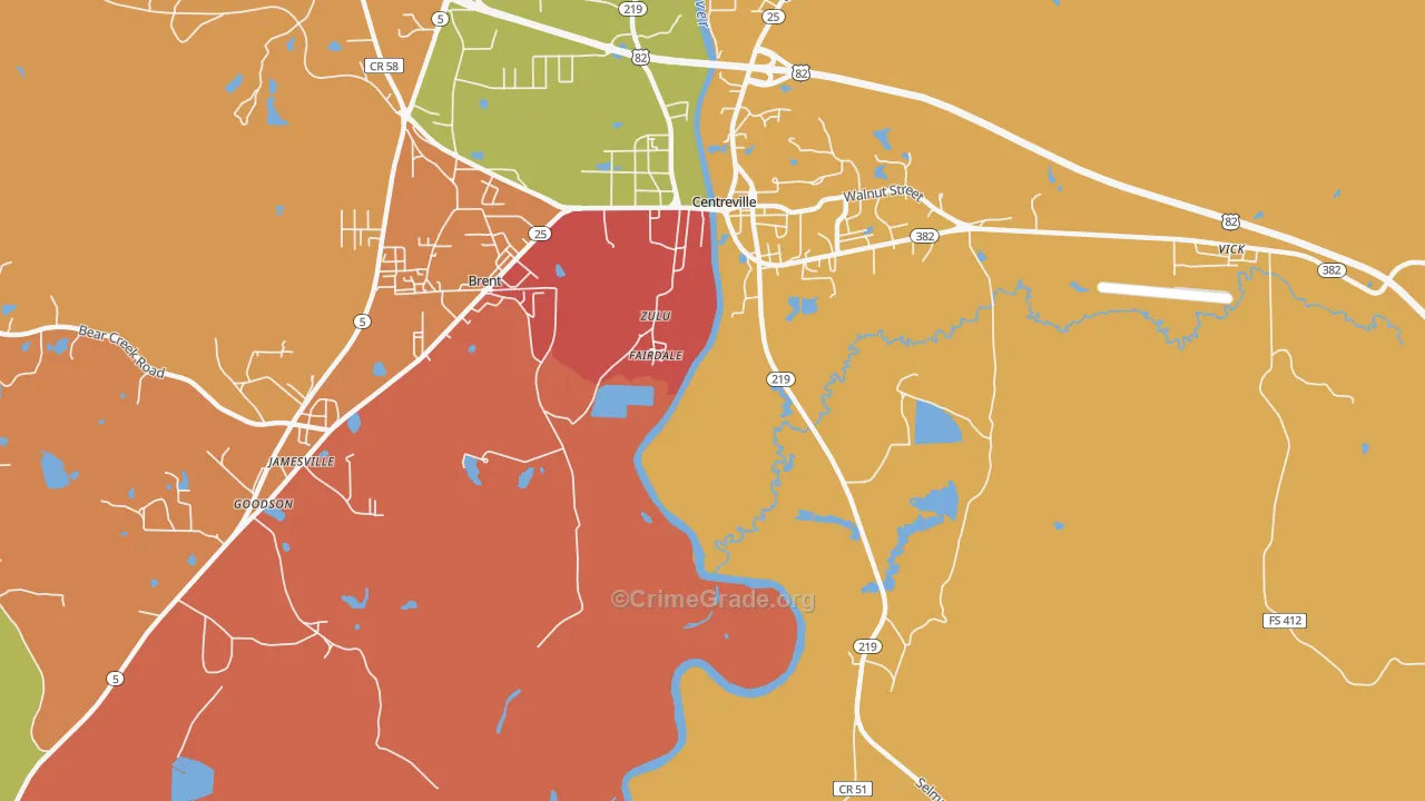 Fairdale, AL Map of Burglary Rates