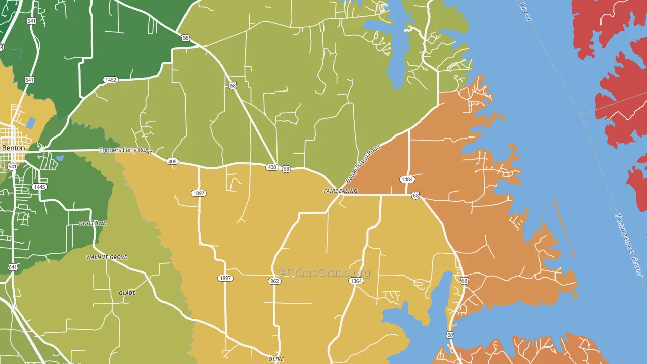 Fairdealing, KY Map of Burglary Rates