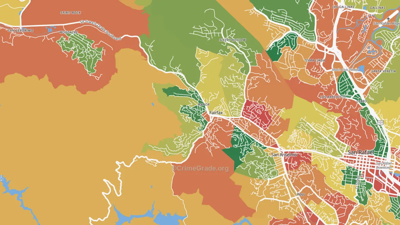 Fairfax, CA Map of Burglary Rates
