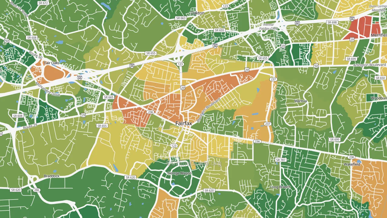 Fairfax City, VA Map of Burglary Rates