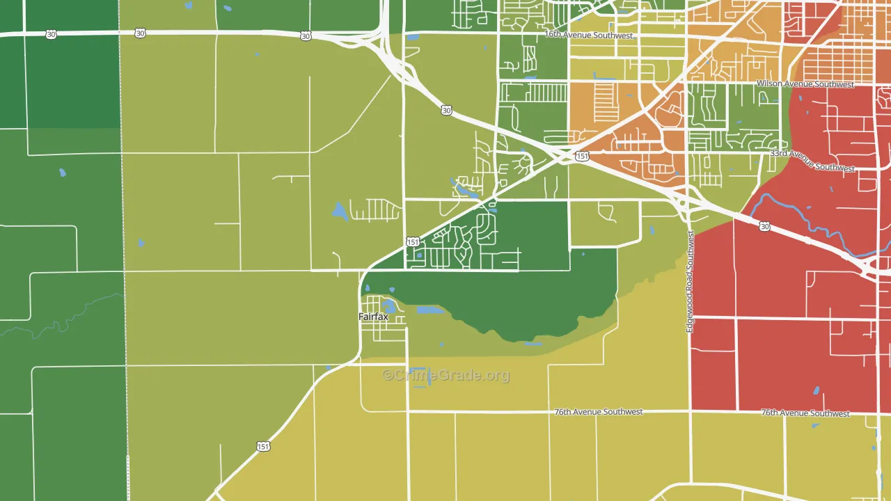 Fairfax, IA Map of Burglary Rates