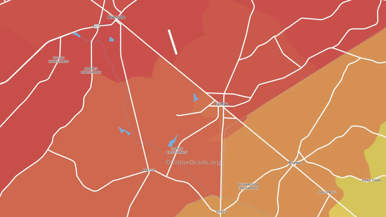 Fairfax, SC Map of Burglary Rates