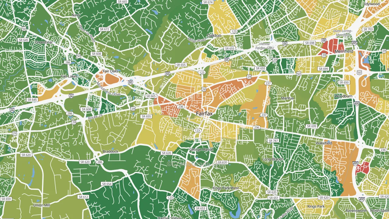 Fairfax, VA Map of Burglary Rates